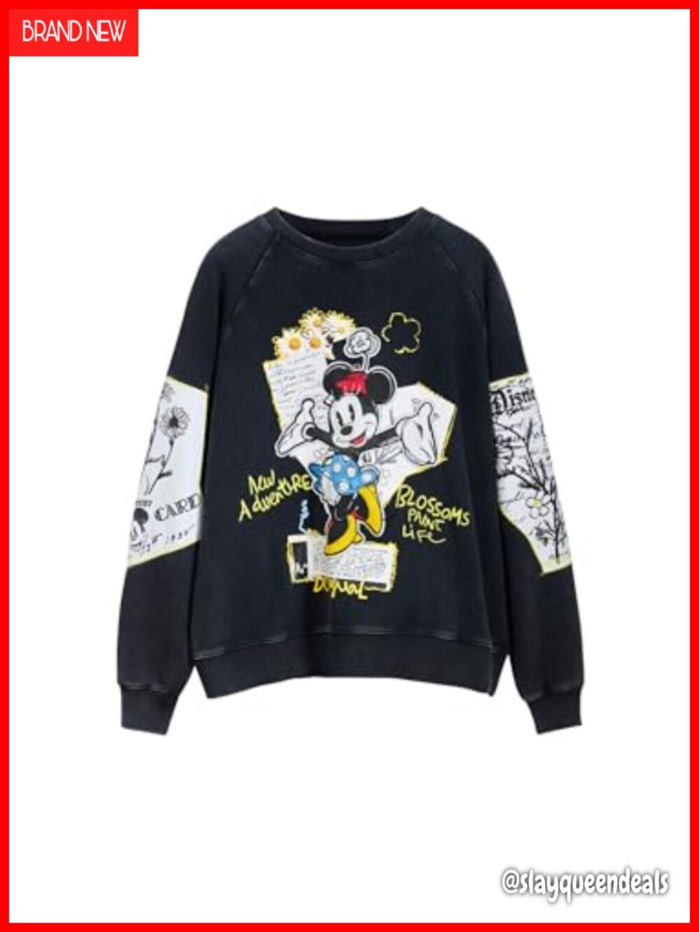 Minnie Mouse Print Cotton Long Sleeve Sweatshirt Pullover Crew Neck